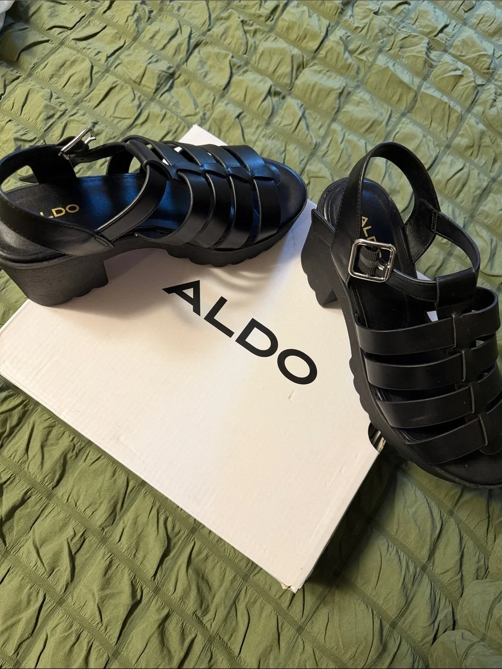Aldo Black Strappy Chunky Heel Sandals